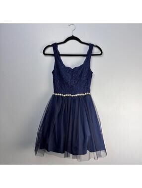City Studios Navy Blue Lace Pearl Tulle Dress Formal Party Size 3